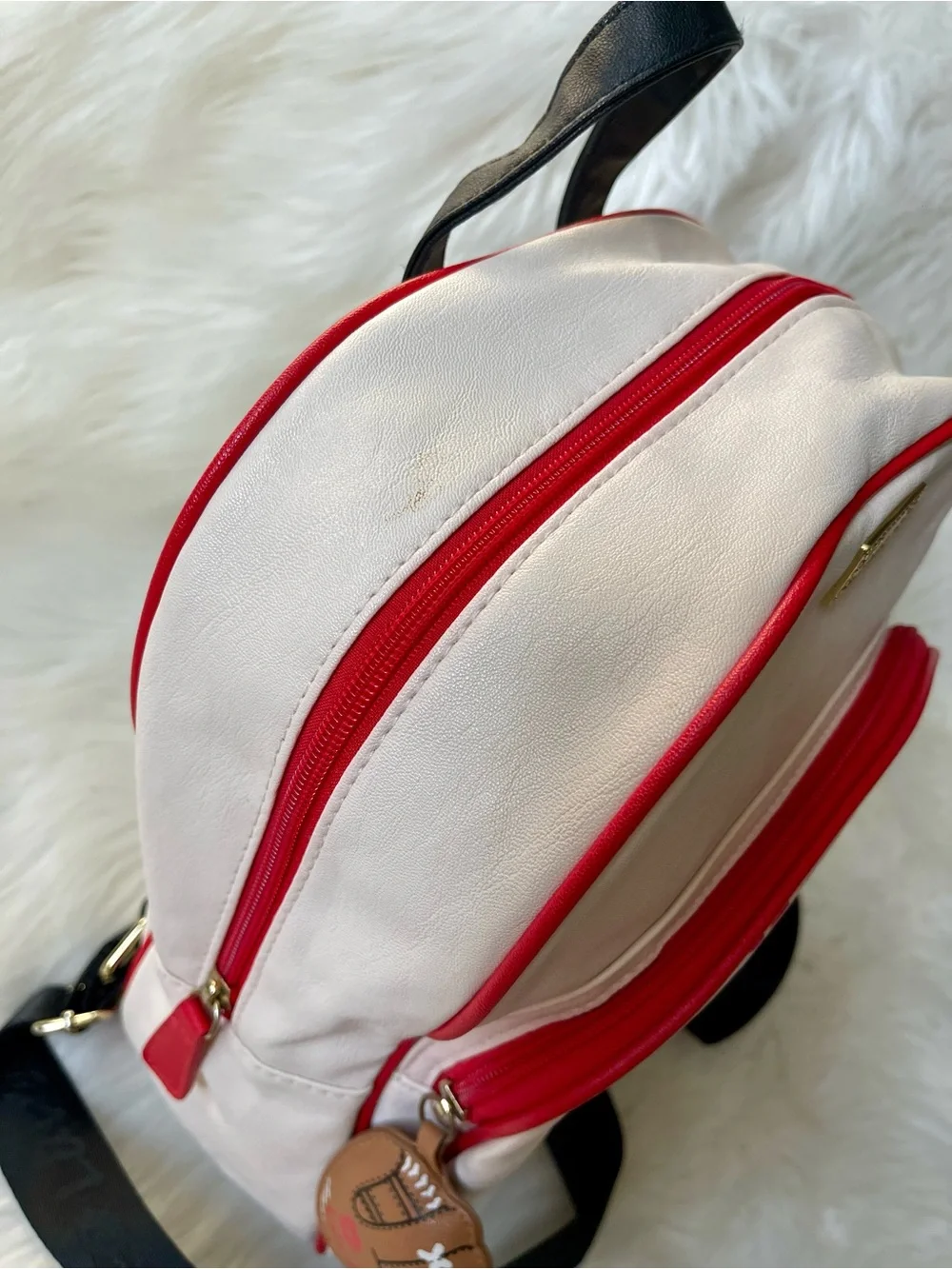 Betsey Johnson Baseball Backpack White Red Novelty Sports Bag Glove Charm